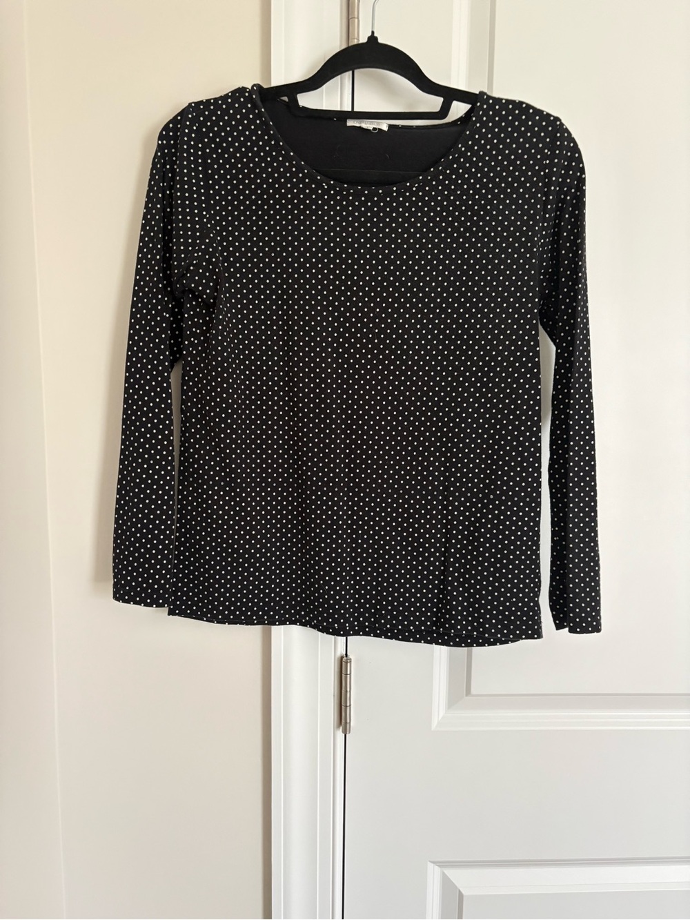 Black Polka Dot Long-Sleeve Scoop Neck Top
